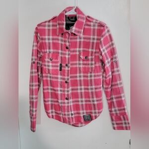 Speed and Strength Pink Plaid Button-Up Shirt Jacket Size XS